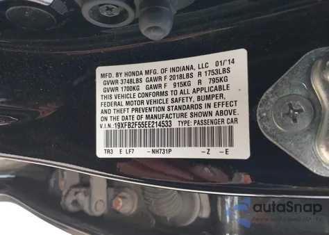 2014 Honda Civic Lx from USA, damaged, VIN 19XFB2F55EE214533